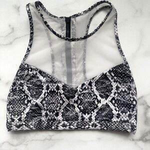 Varley Snake Dee Crop Top High Neck Mesh Zippered Sports Bra Black White XS